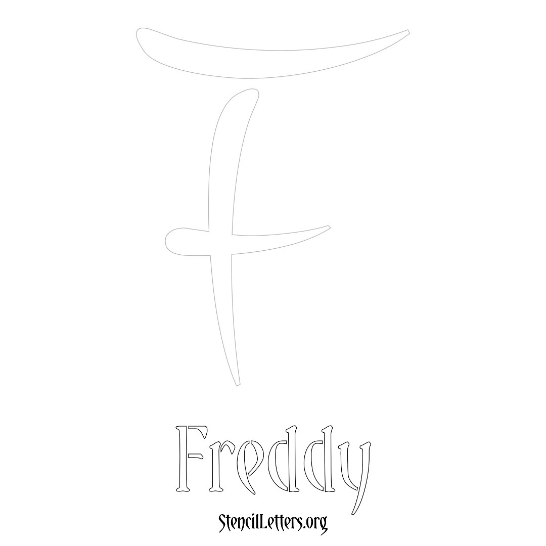 Freddy printable name initial stencil in Vintage Brush Lettering