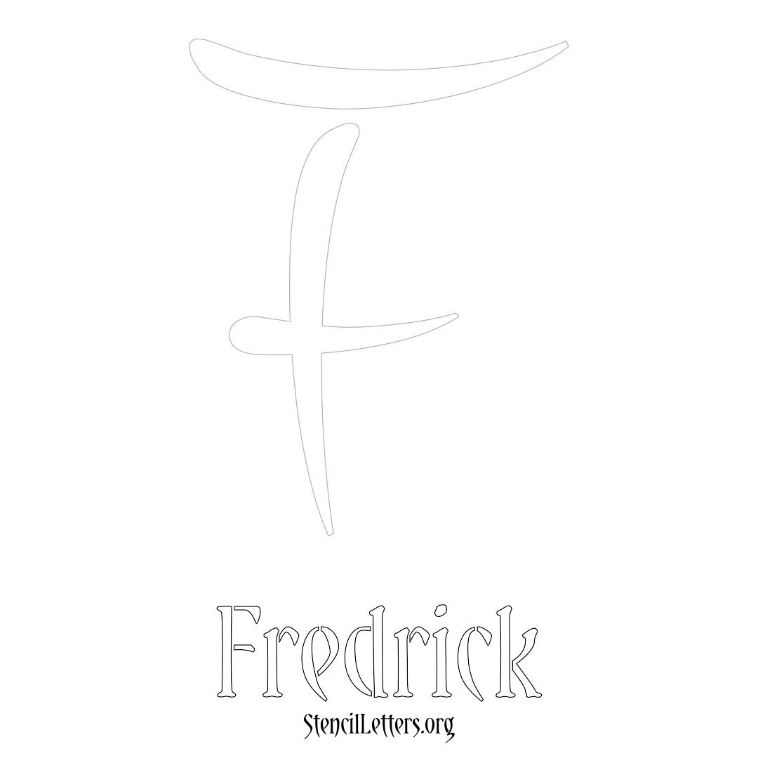 Fredrick printable name initial stencil in Vintage Brush Lettering