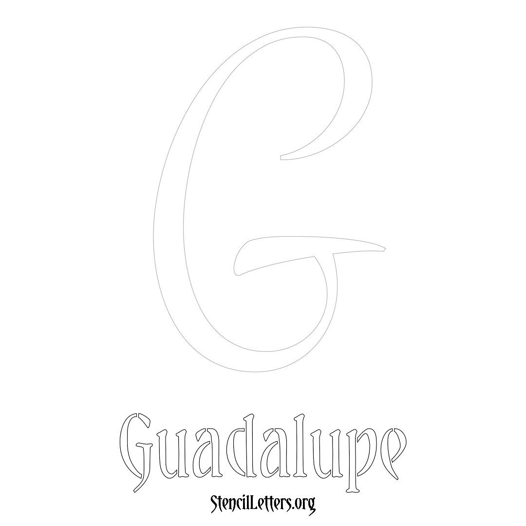 Guadalupe printable name initial stencil in Vintage Brush Lettering