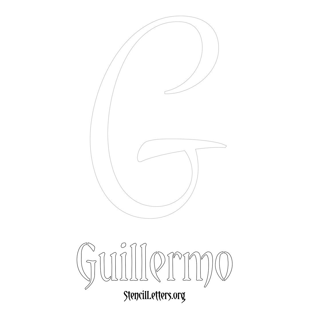 Guillermo printable name initial stencil in Vintage Brush Lettering