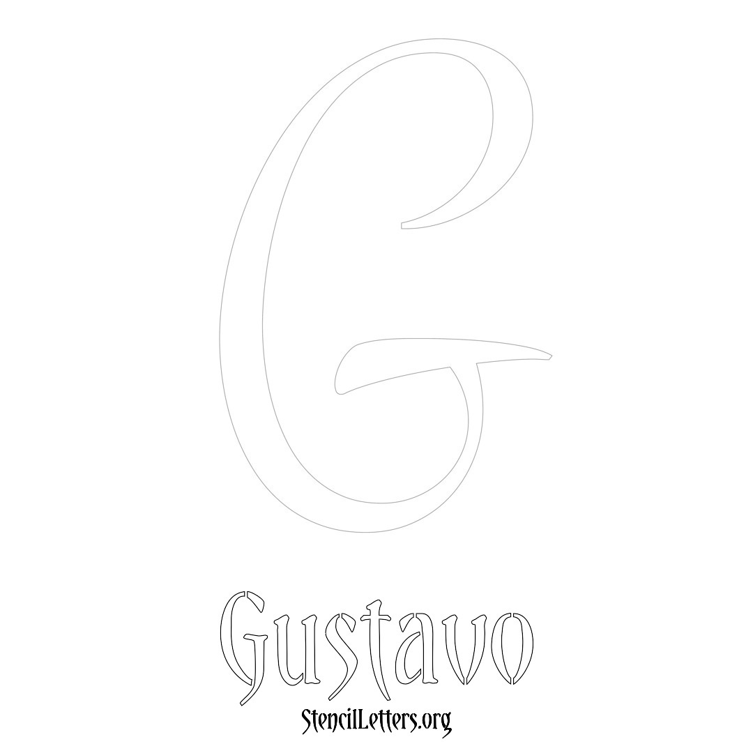 Gustavo printable name initial stencil in Vintage Brush Lettering