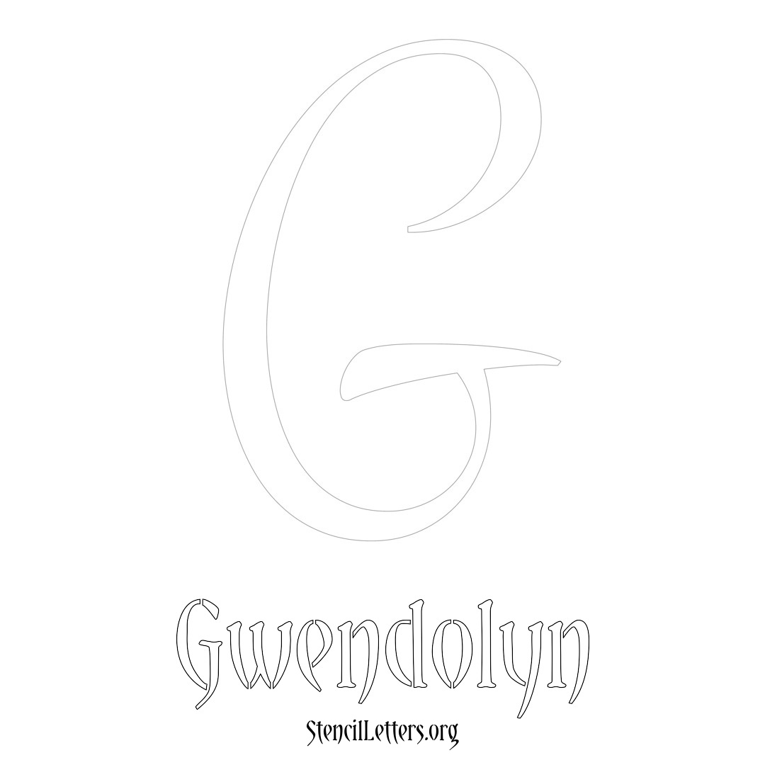 Gwendolyn printable name initial stencil in Vintage Brush Lettering