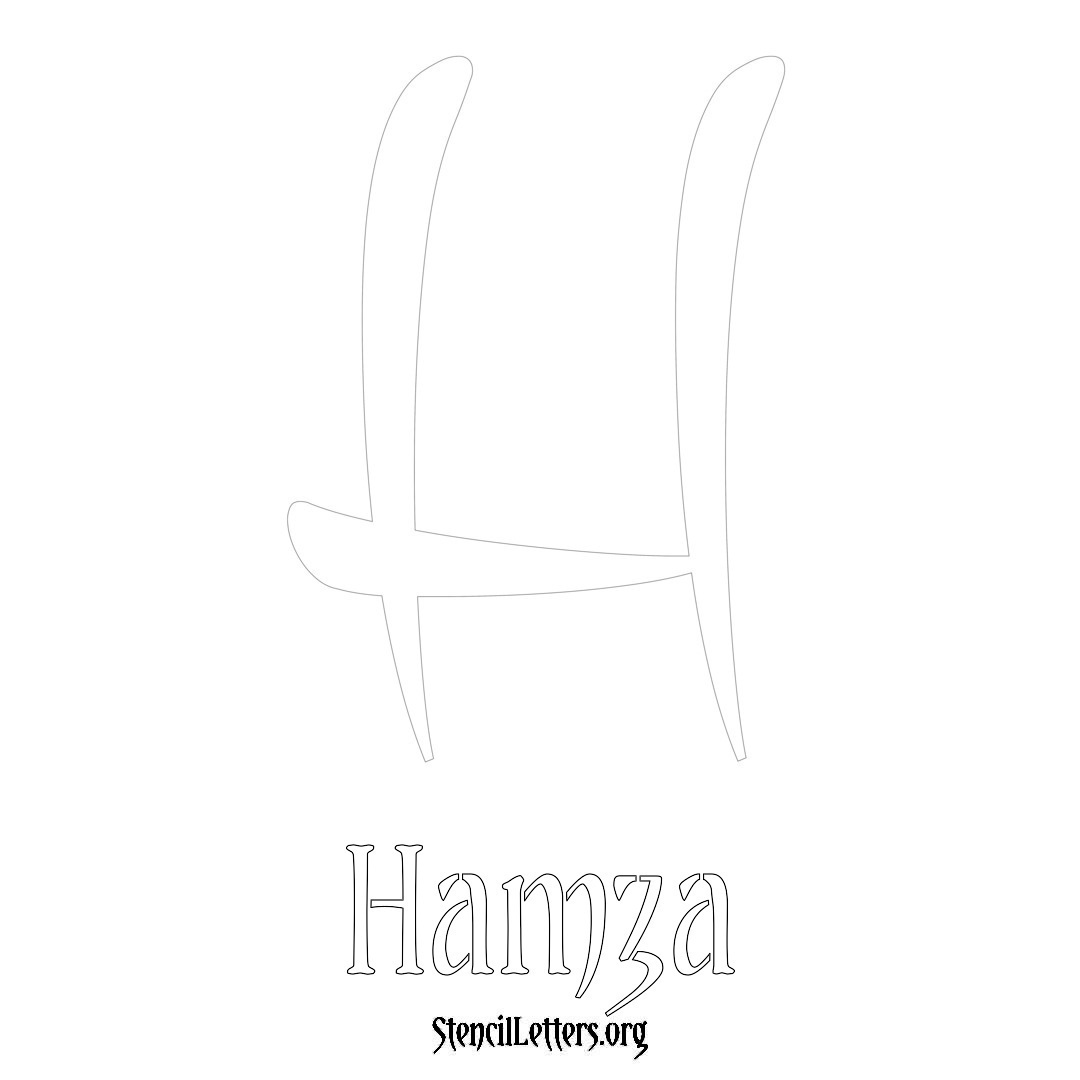 Hamza printable name initial stencil in Vintage Brush Lettering