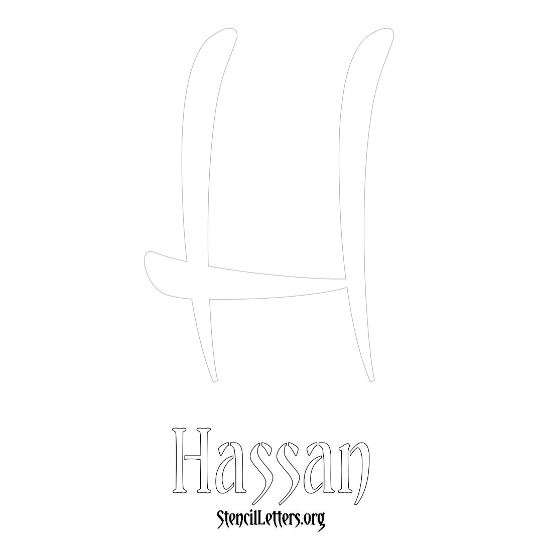 Hassan printable name initial stencil in Vintage Brush Lettering