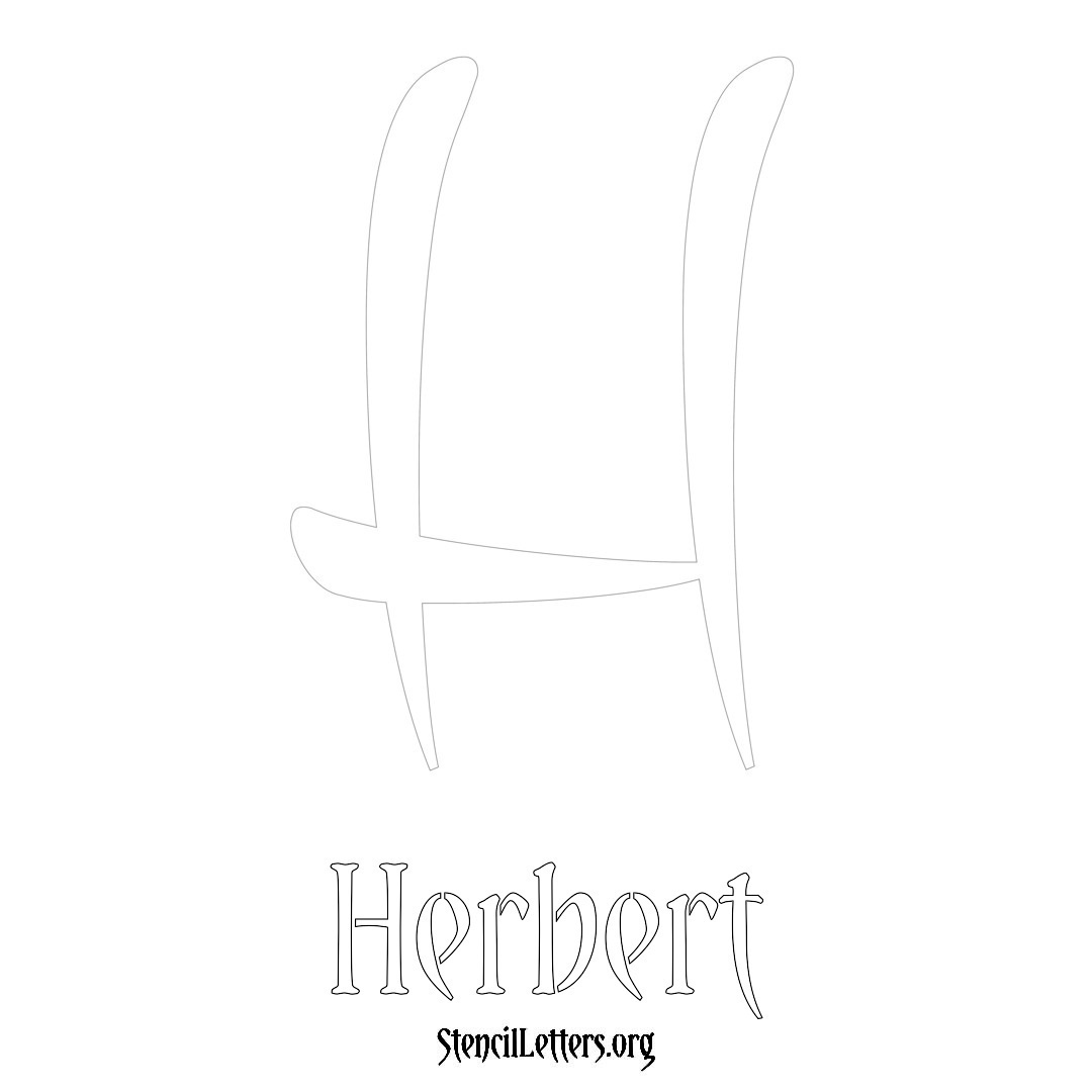 Herbert printable name initial stencil in Vintage Brush Lettering