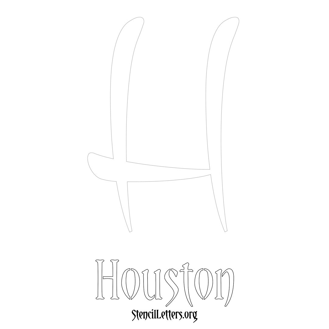 Houston printable name initial stencil in Vintage Brush Lettering