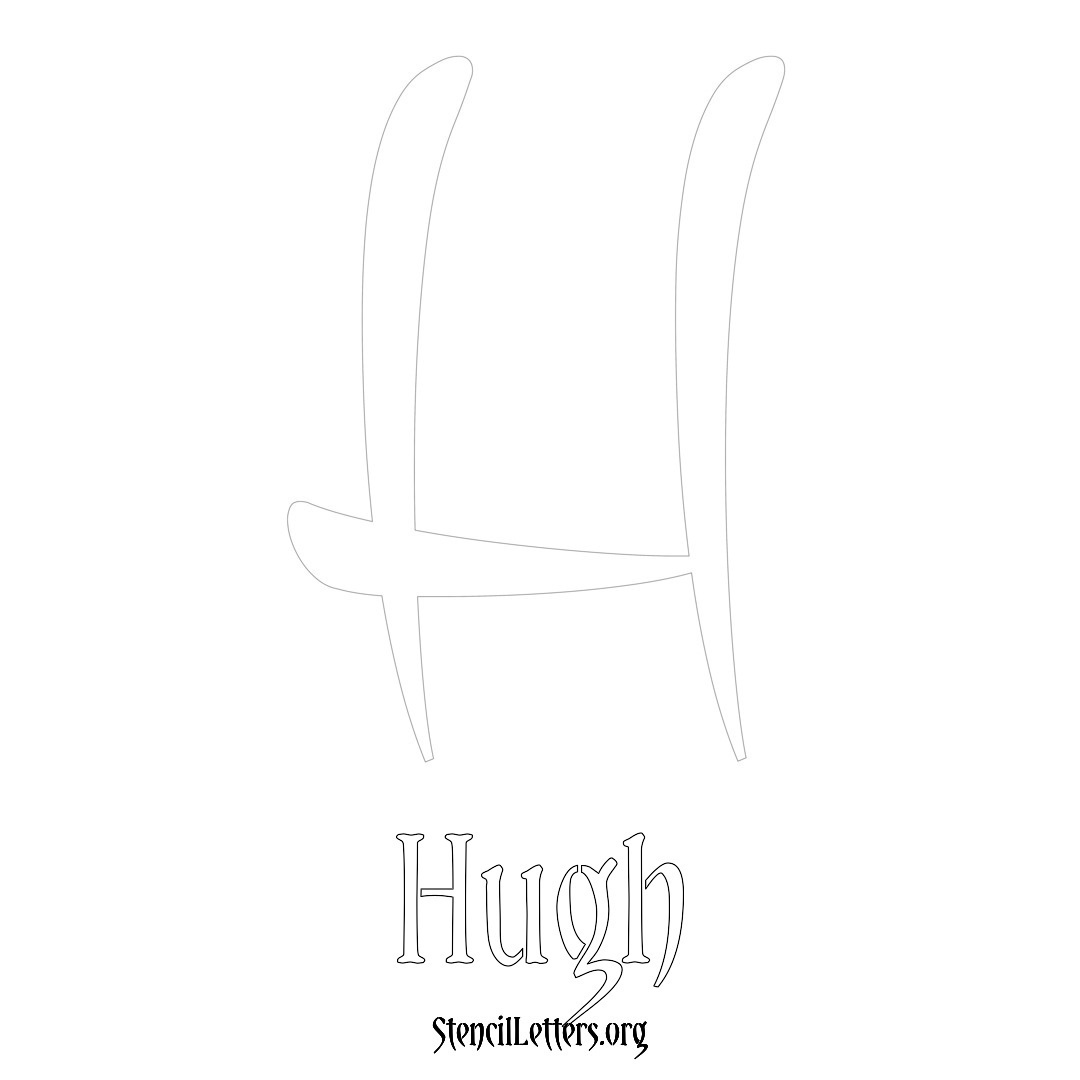 Hugh printable name initial stencil in Vintage Brush Lettering