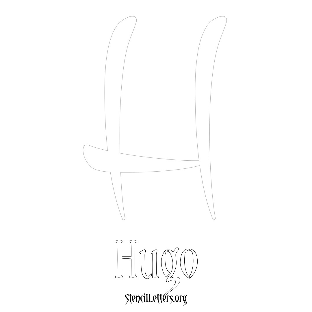 Hugo printable name initial stencil in Vintage Brush Lettering