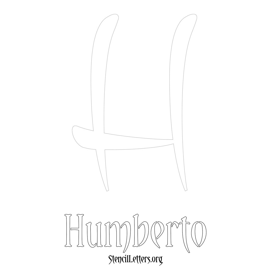 Humberto printable name initial stencil in Vintage Brush Lettering