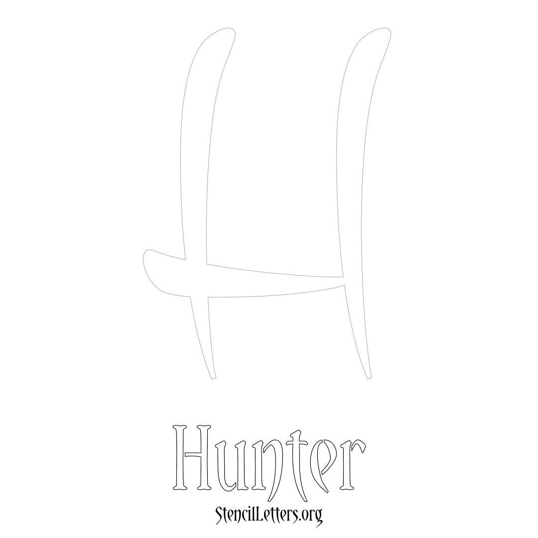 Hunter printable name initial stencil in Vintage Brush Lettering