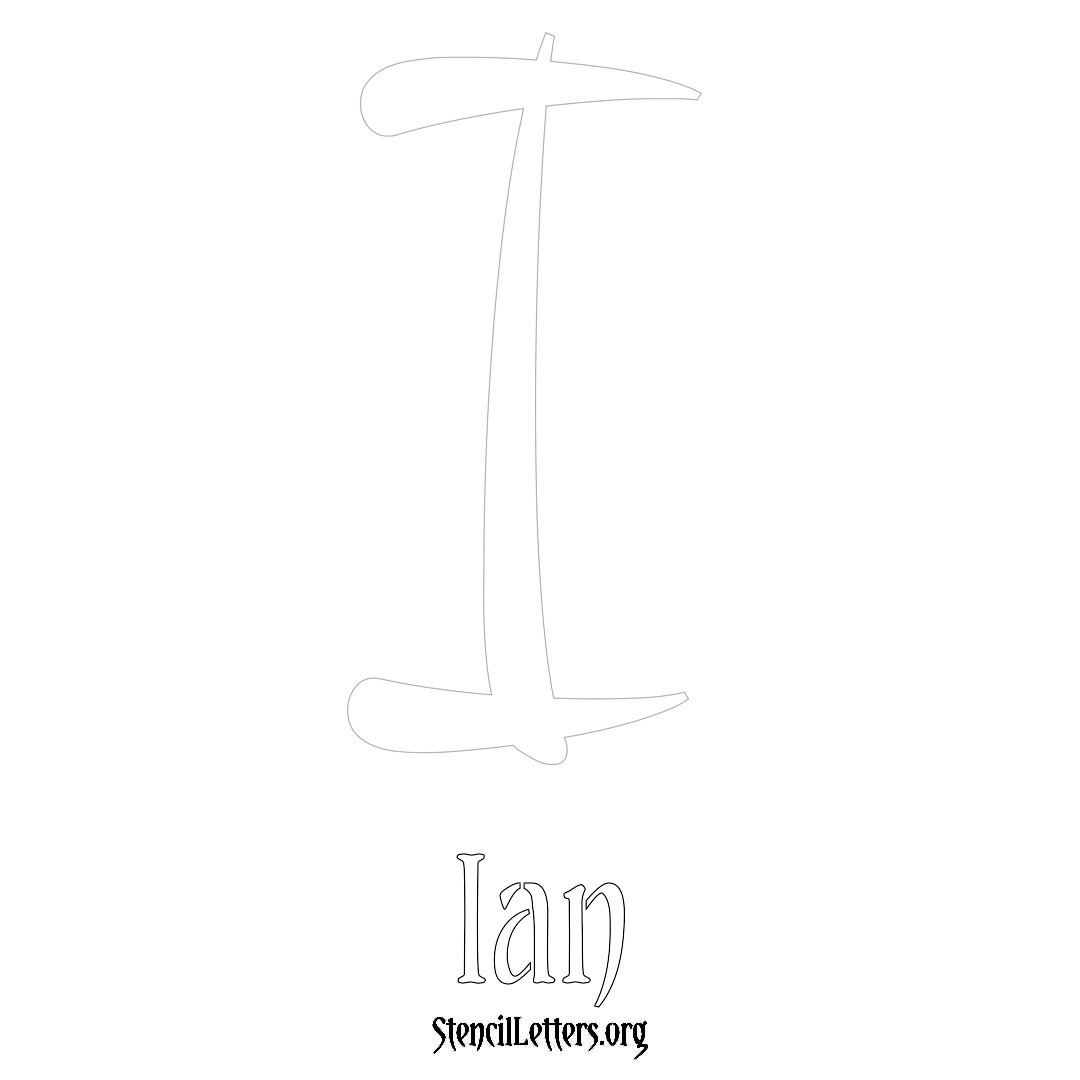 Ian printable name initial stencil in Vintage Brush Lettering