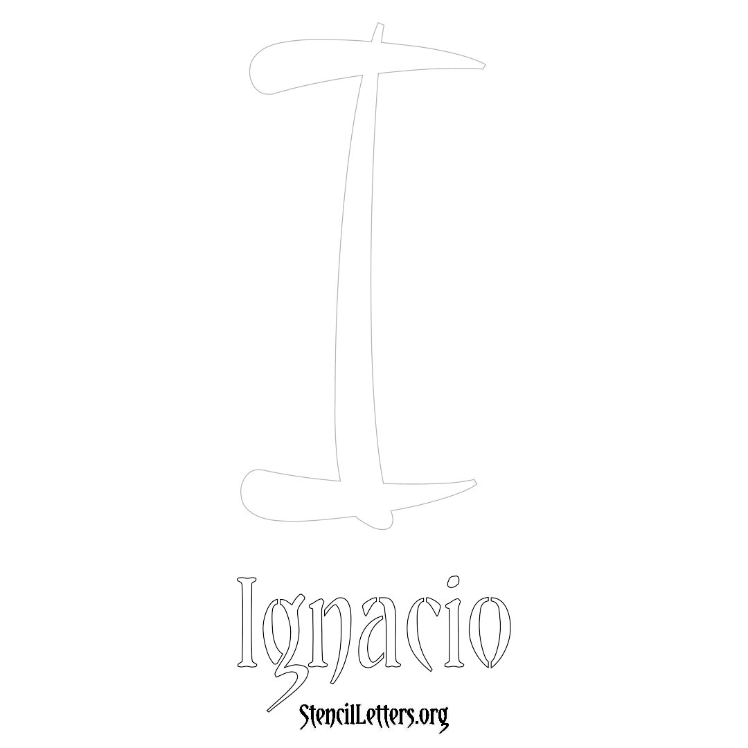 Ignacio printable name initial stencil in Vintage Brush Lettering