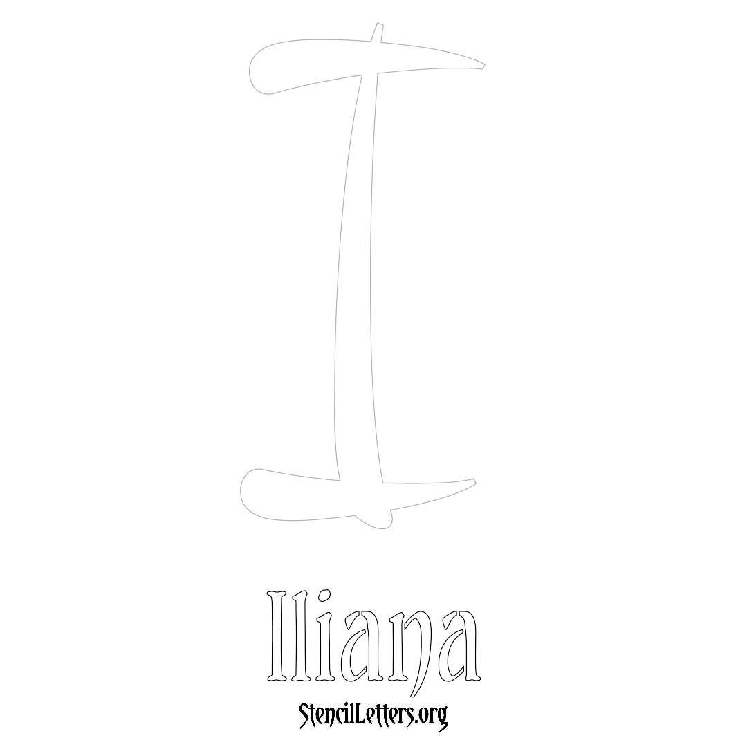 Iliana printable name initial stencil in Vintage Brush Lettering