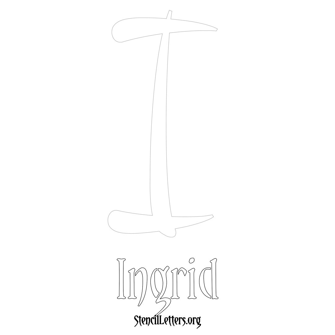 Ingrid printable name initial stencil in Vintage Brush Lettering