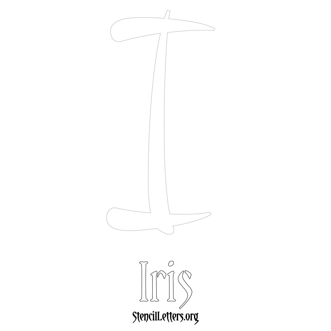 Iris printable name initial stencil in Vintage Brush Lettering