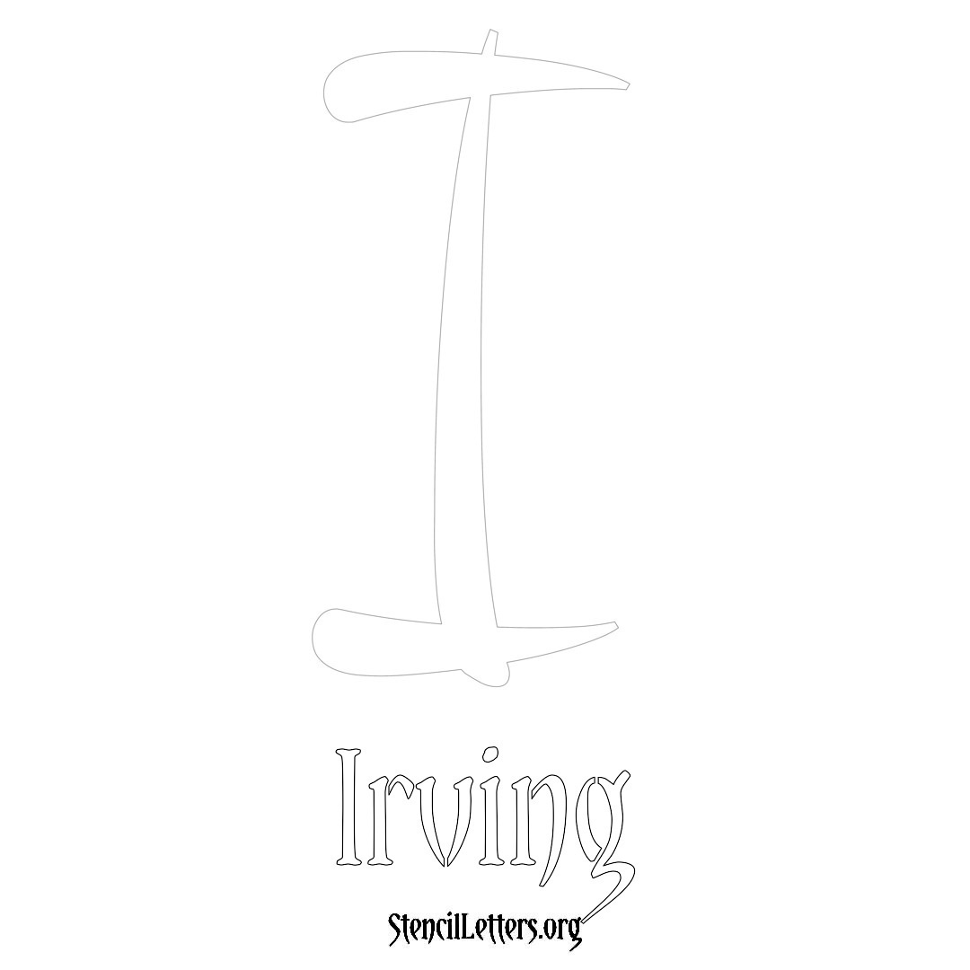 Irving printable name initial stencil in Vintage Brush Lettering