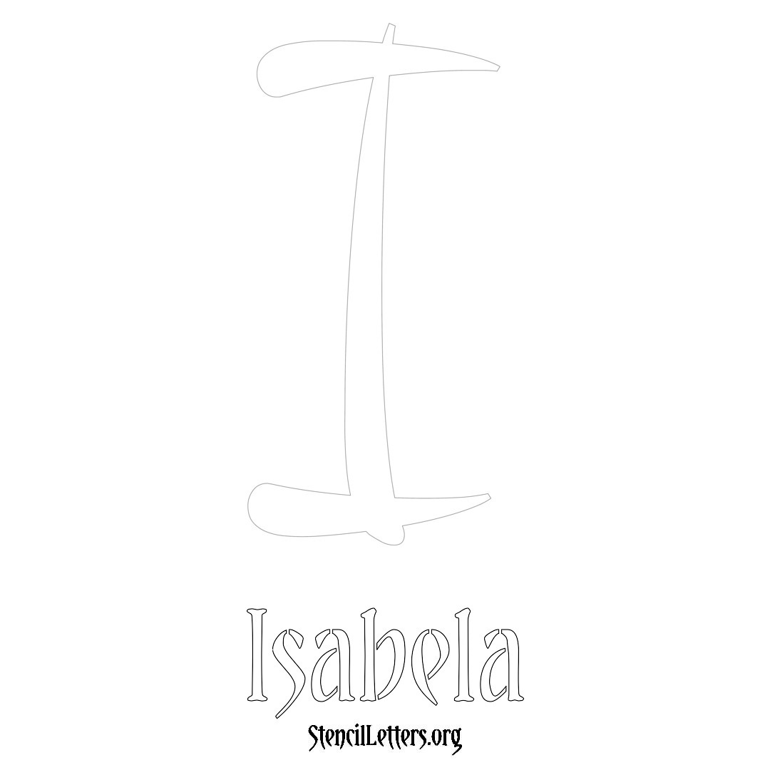 Isabela printable name initial stencil in Vintage Brush Lettering