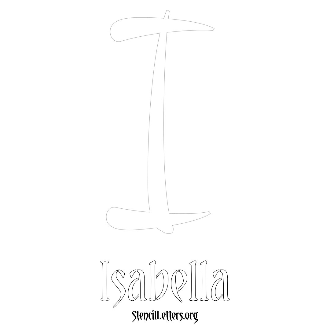 Isabella printable name initial stencil in Vintage Brush Lettering