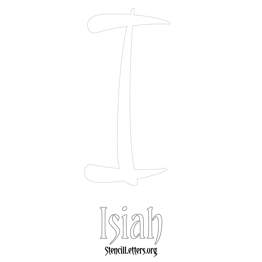 Isiah printable name initial stencil in Vintage Brush Lettering