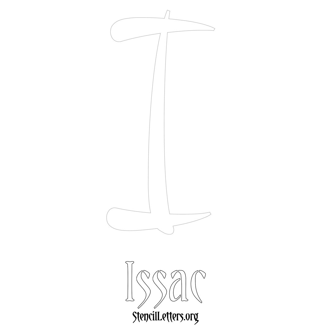 Issac printable name initial stencil in Vintage Brush Lettering
