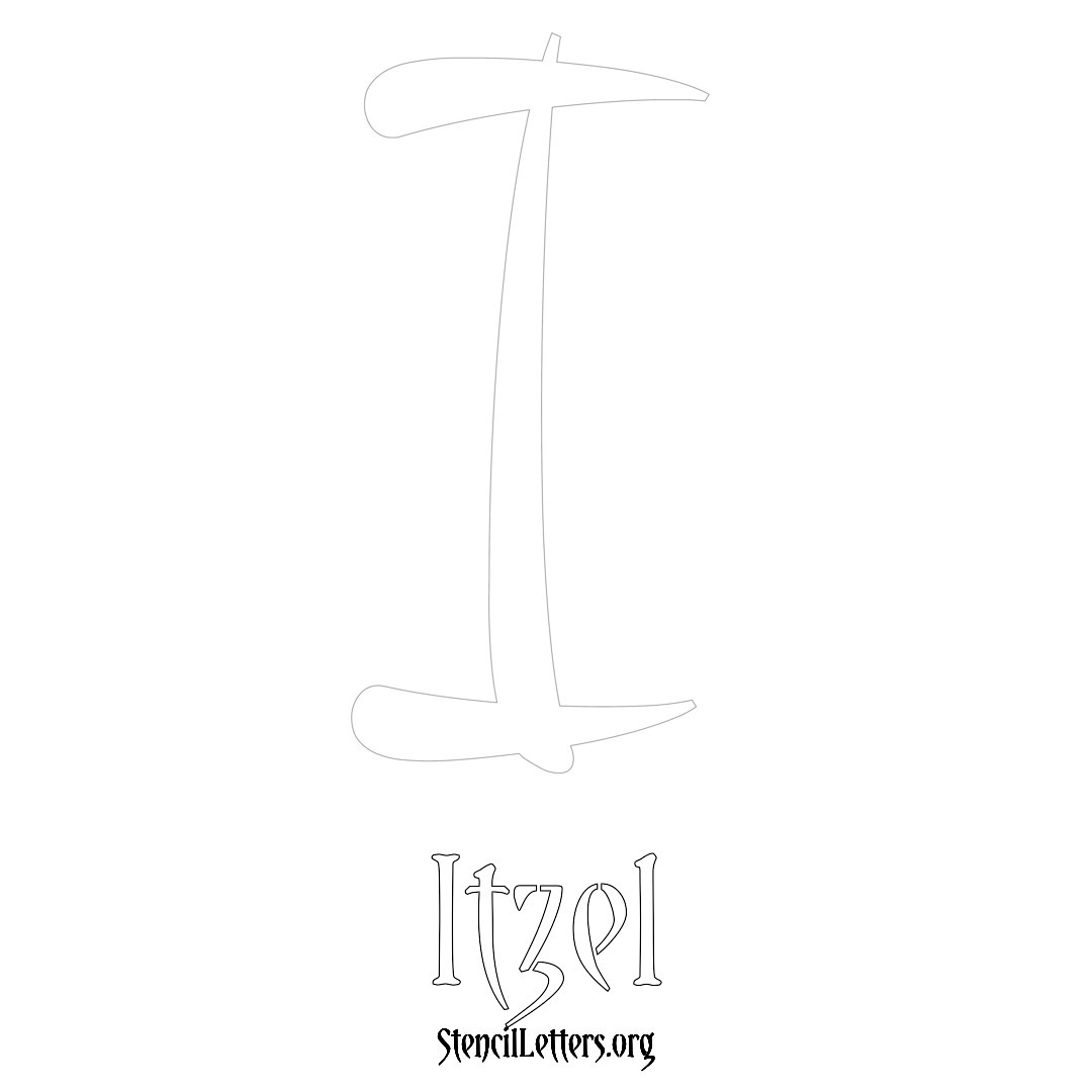 Itzel printable name initial stencil in Vintage Brush Lettering