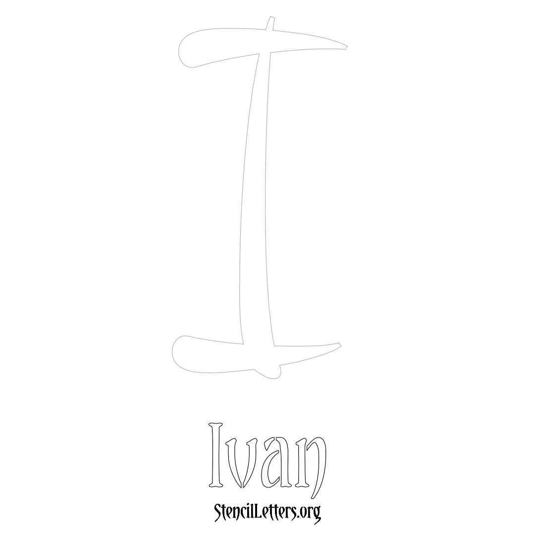 Ivan printable name initial stencil in Vintage Brush Lettering