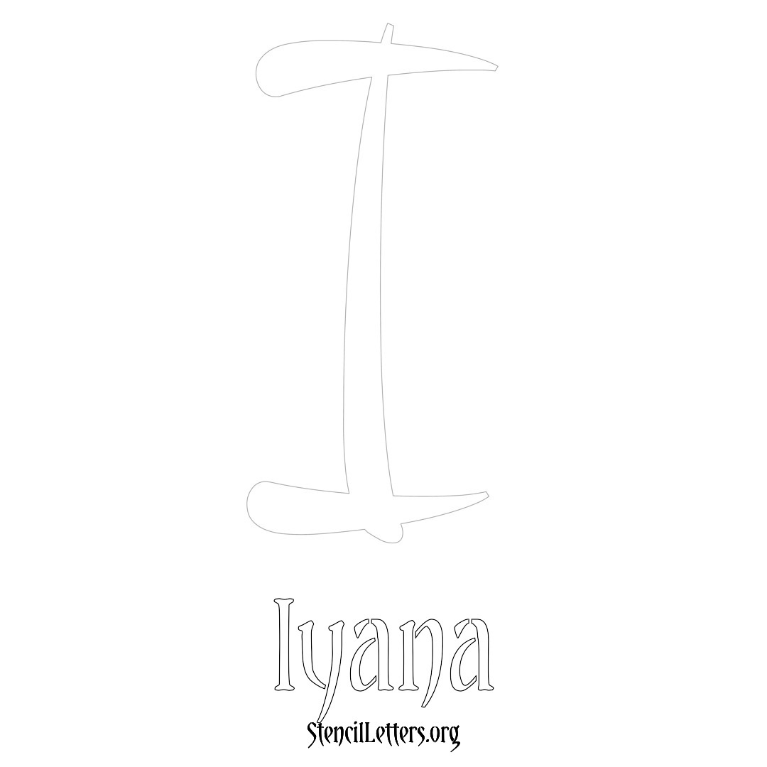 Iyana printable name initial stencil in Vintage Brush Lettering