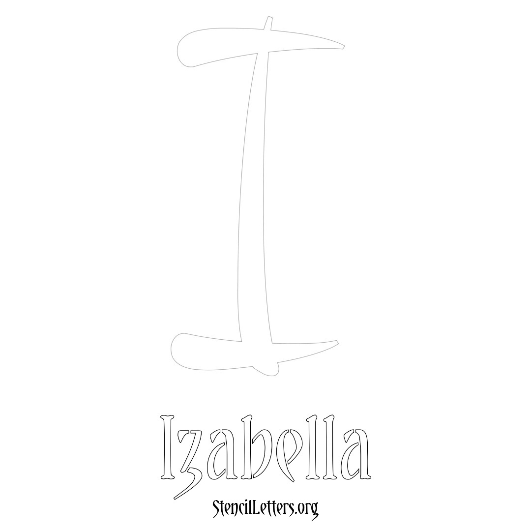 Izabella printable name initial stencil in Vintage Brush Lettering