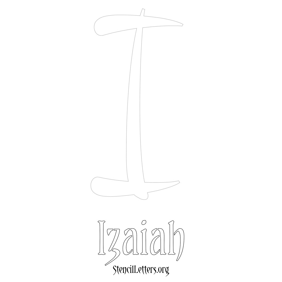 Izaiah printable name initial stencil in Vintage Brush Lettering