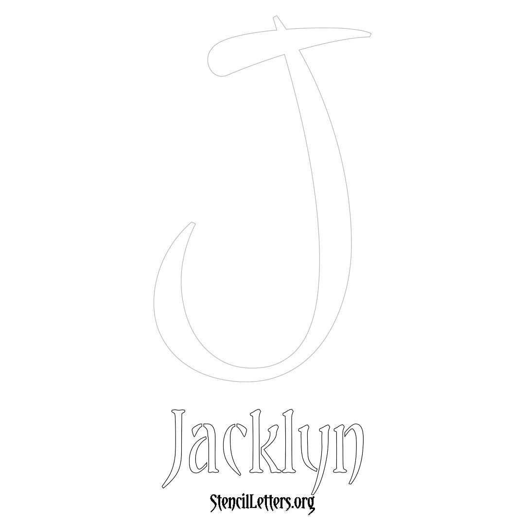 Jacklyn printable name initial stencil in Vintage Brush Lettering