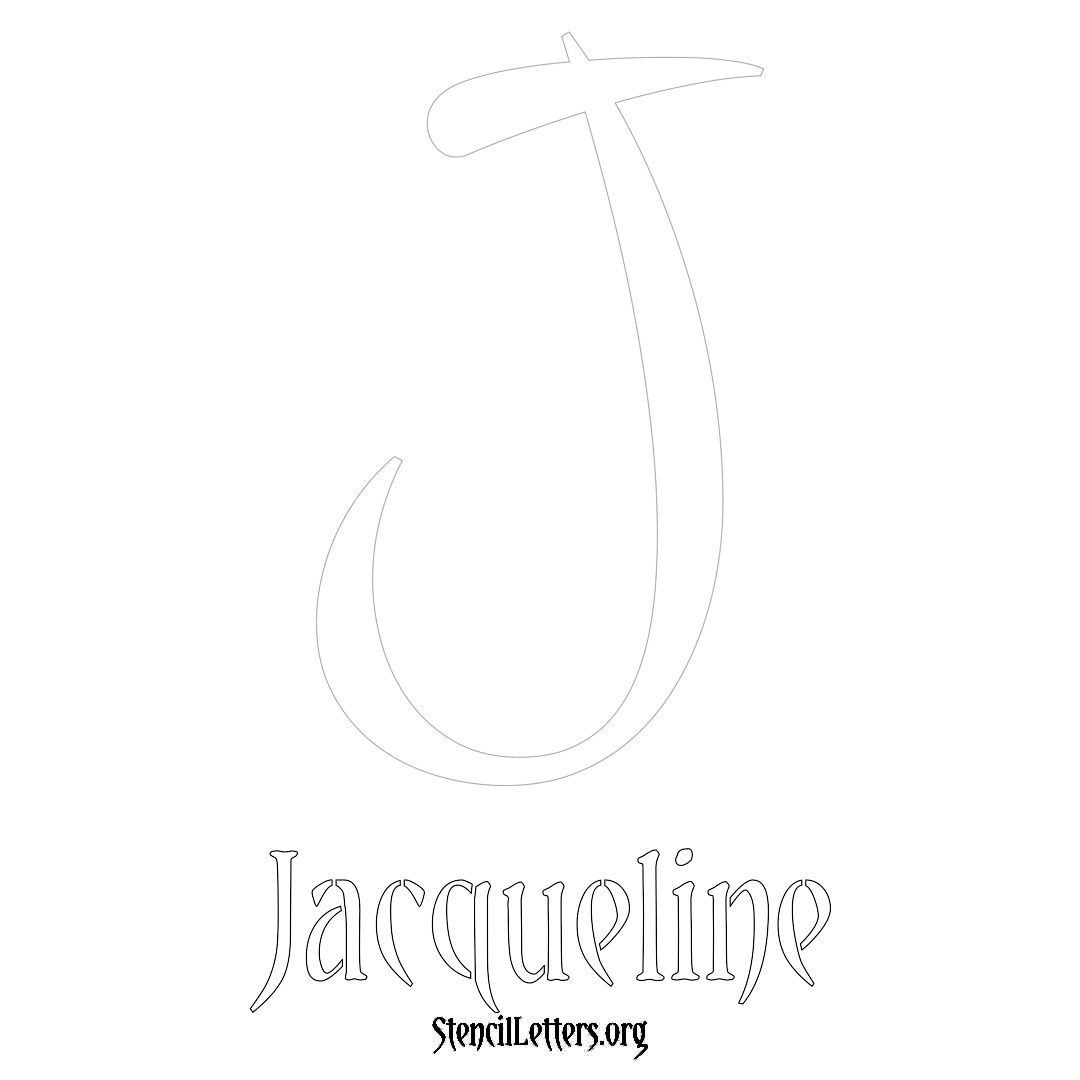 Jacqueline printable name initial stencil in Vintage Brush Lettering