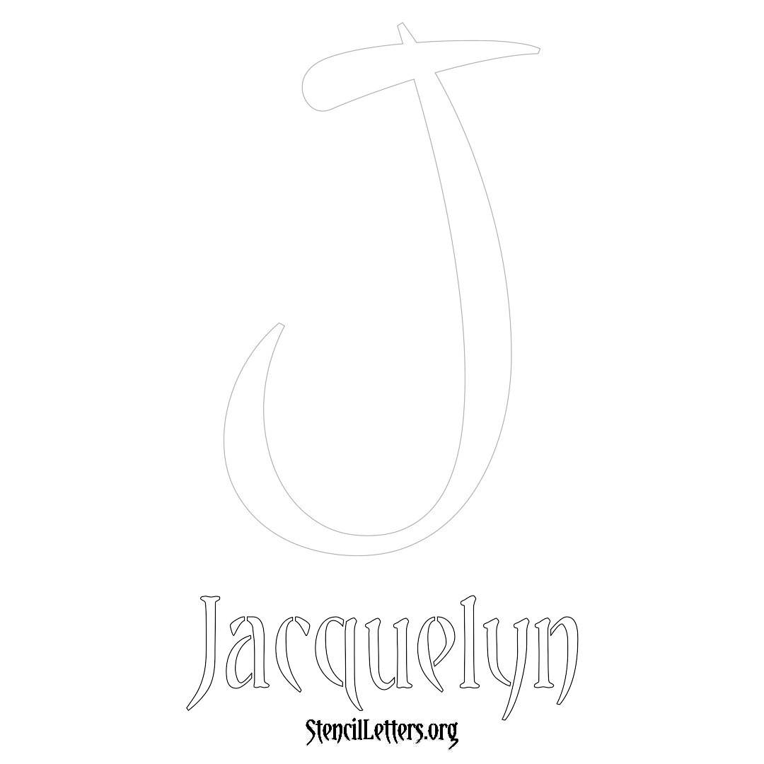 Jacquelyn printable name initial stencil in Vintage Brush Lettering