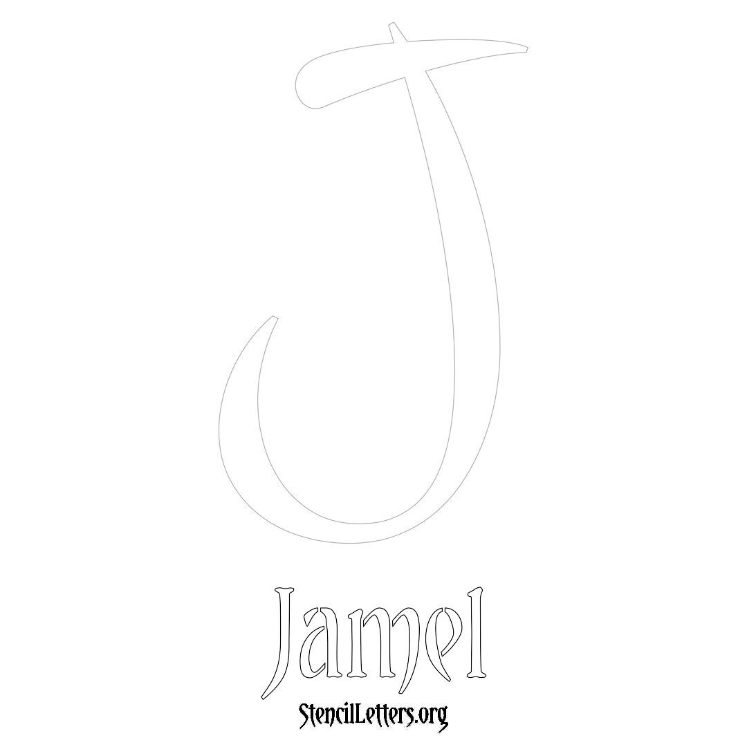 Jamel printable name initial stencil in Vintage Brush Lettering