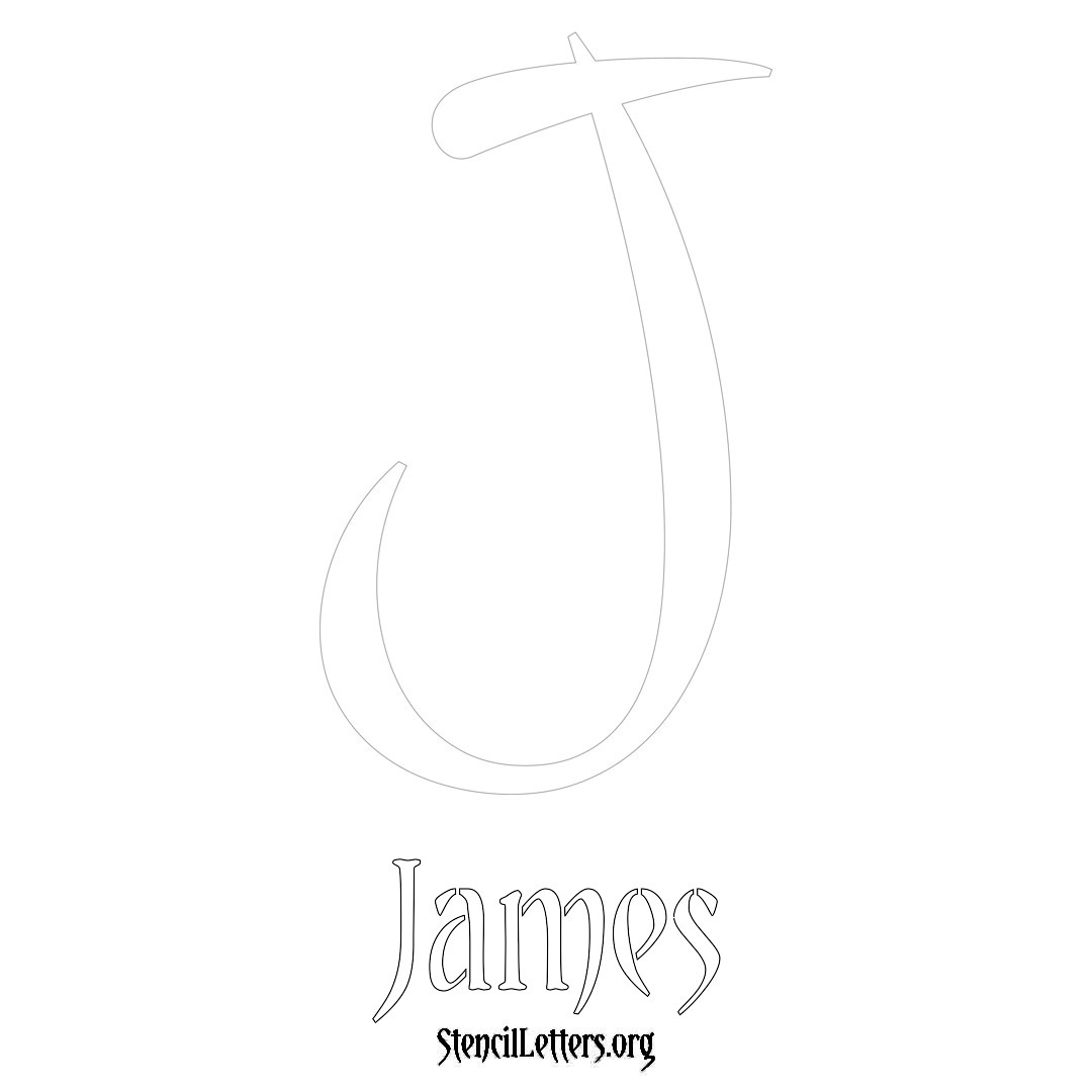 James printable name initial stencil in Vintage Brush Lettering