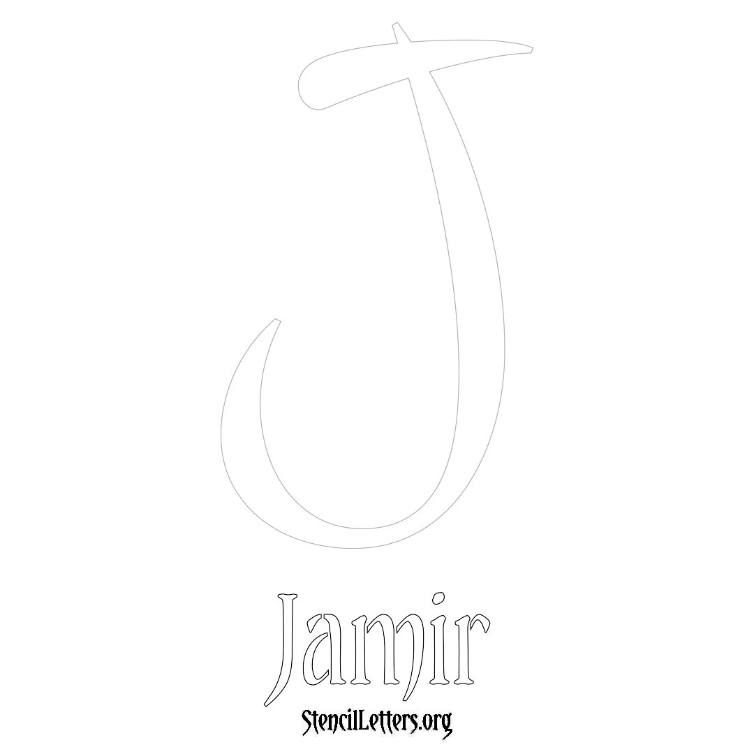 Jamir printable name initial stencil in Vintage Brush Lettering