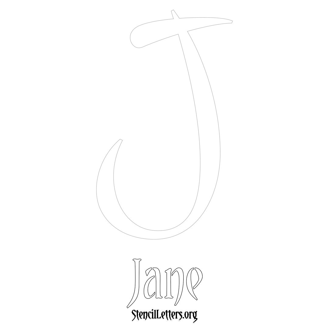 Jane printable name initial stencil in Vintage Brush Lettering