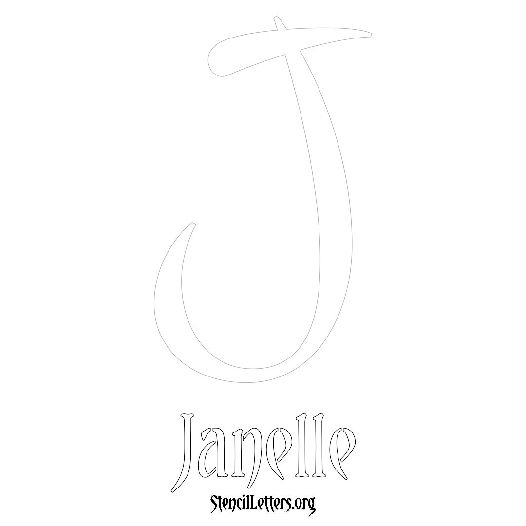 Janelle printable name initial stencil in Vintage Brush Lettering