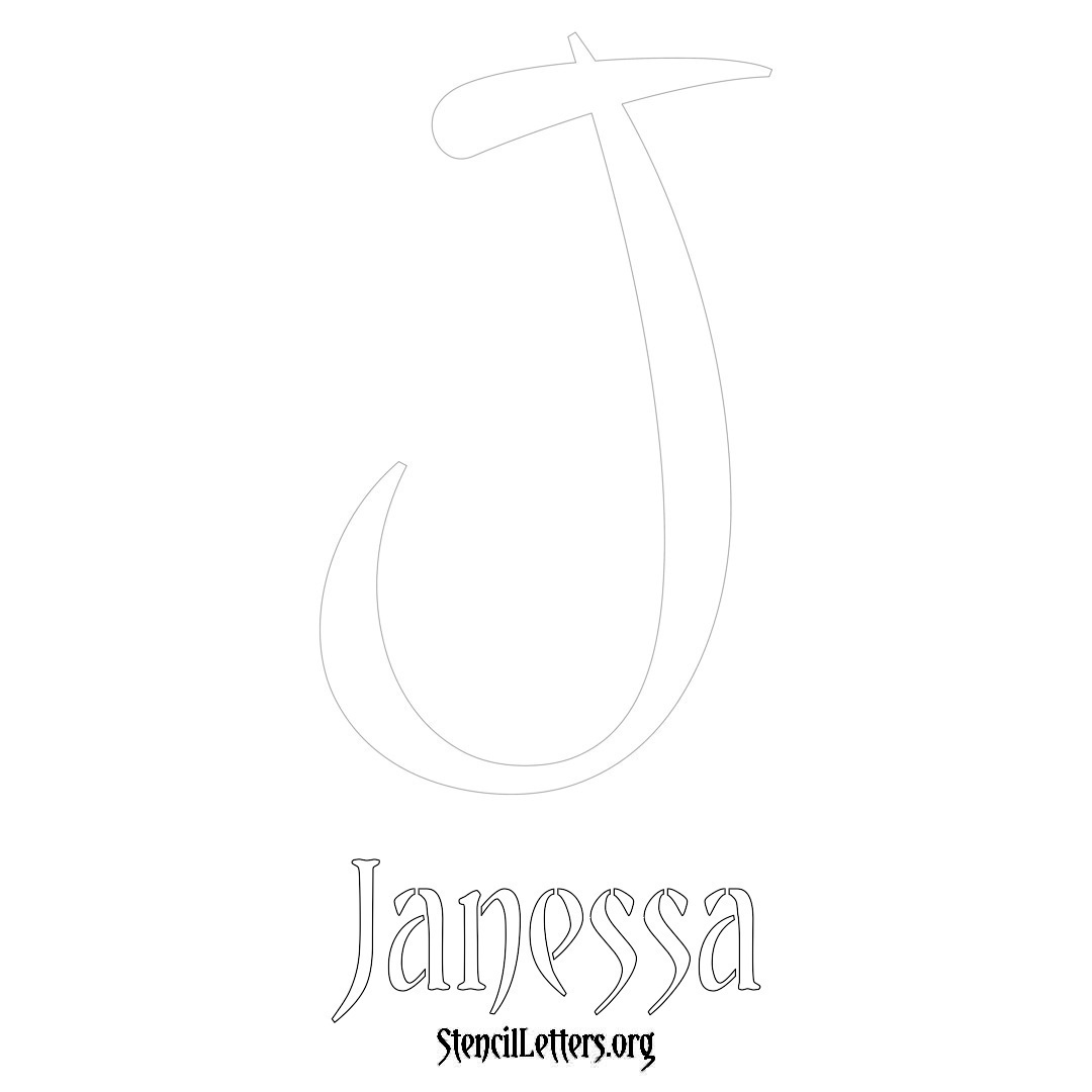 Janessa printable name initial stencil in Vintage Brush Lettering