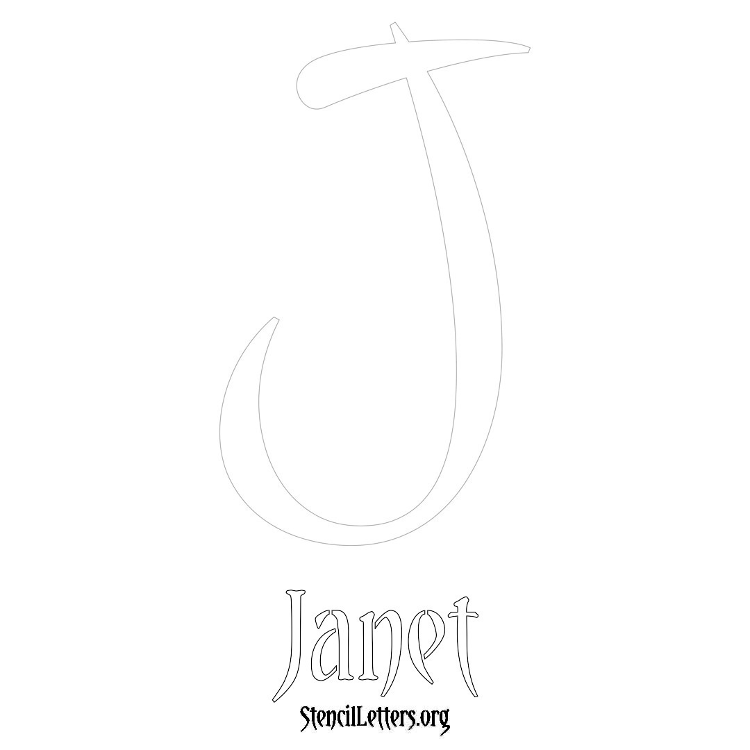 Janet printable name initial stencil in Vintage Brush Lettering