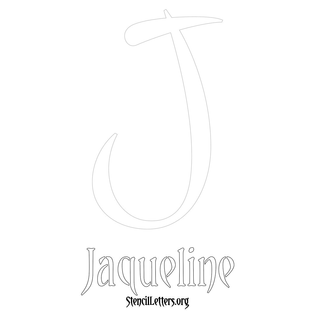 Jaqueline printable name initial stencil in Vintage Brush Lettering