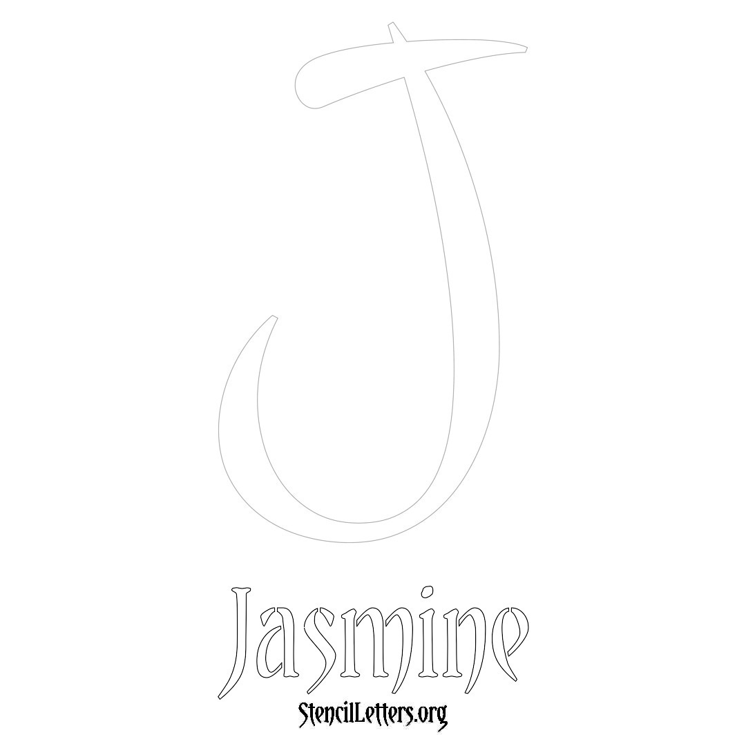 Jasmine printable name initial stencil in Vintage Brush Lettering
