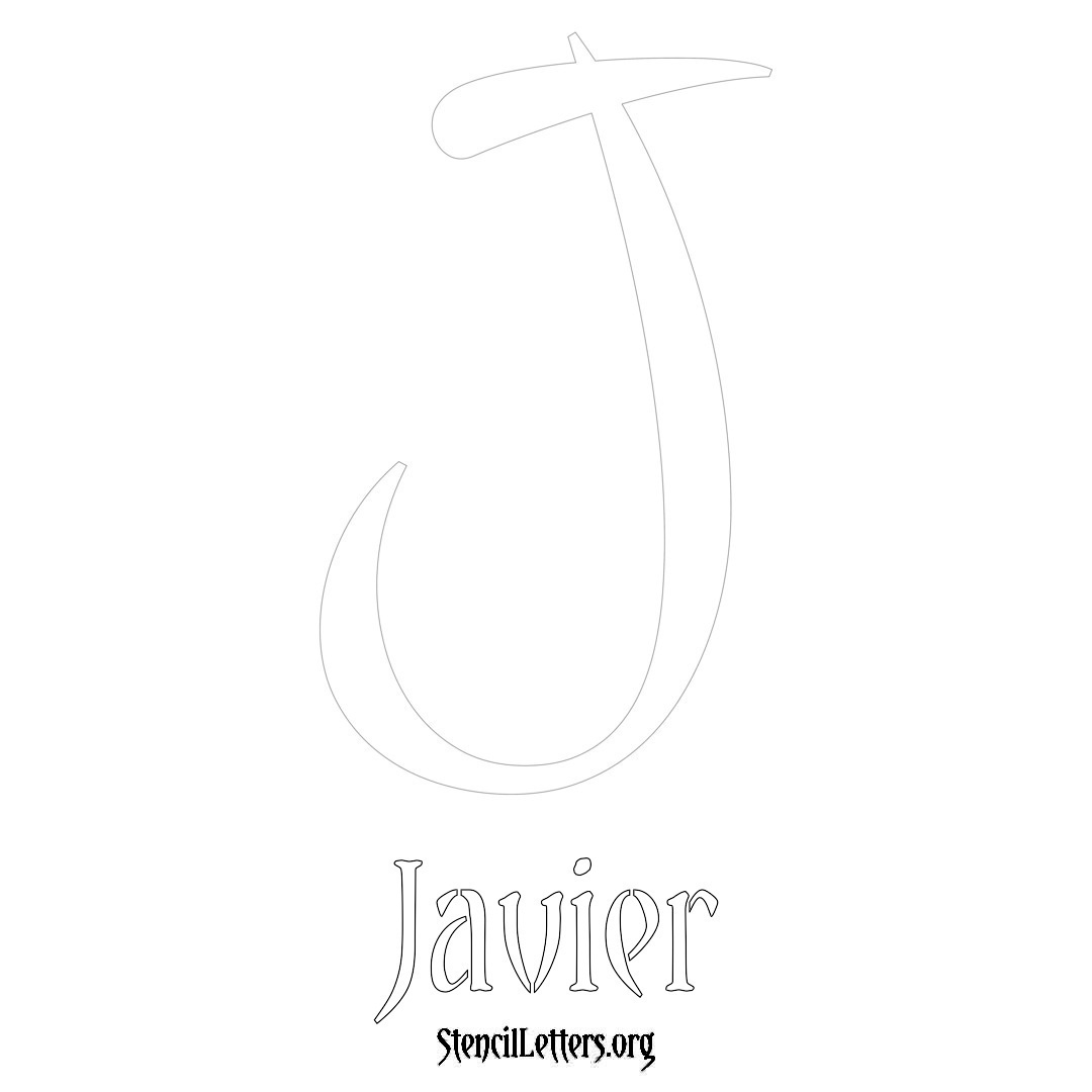 Javier printable name initial stencil in Vintage Brush Lettering