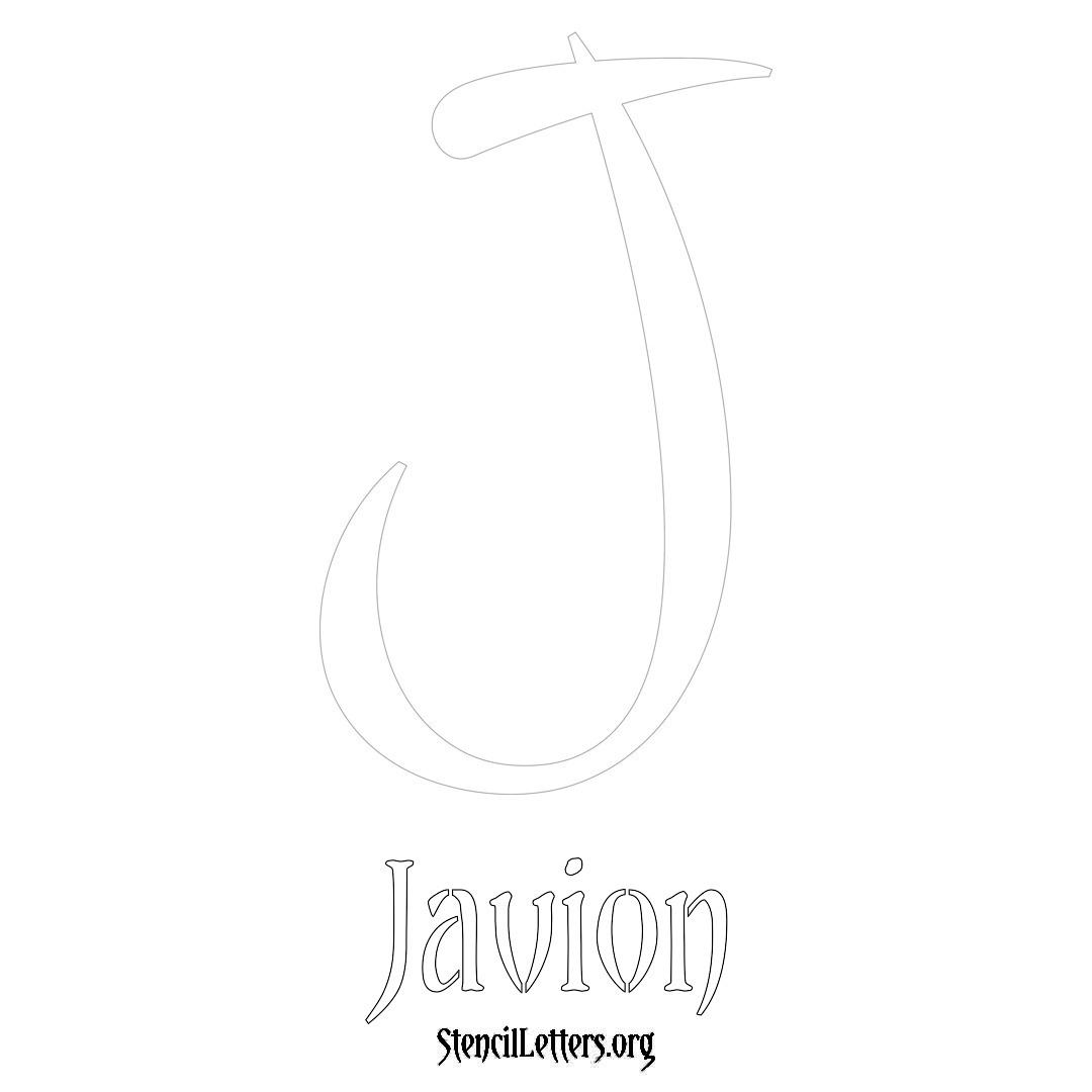 Javion printable name initial stencil in Vintage Brush Lettering