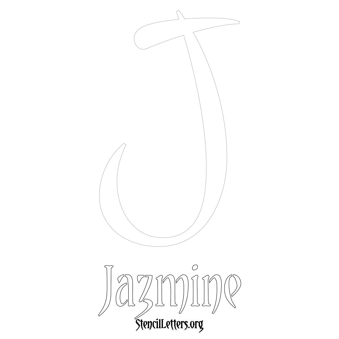 Jazmine printable name initial stencil in Vintage Brush Lettering