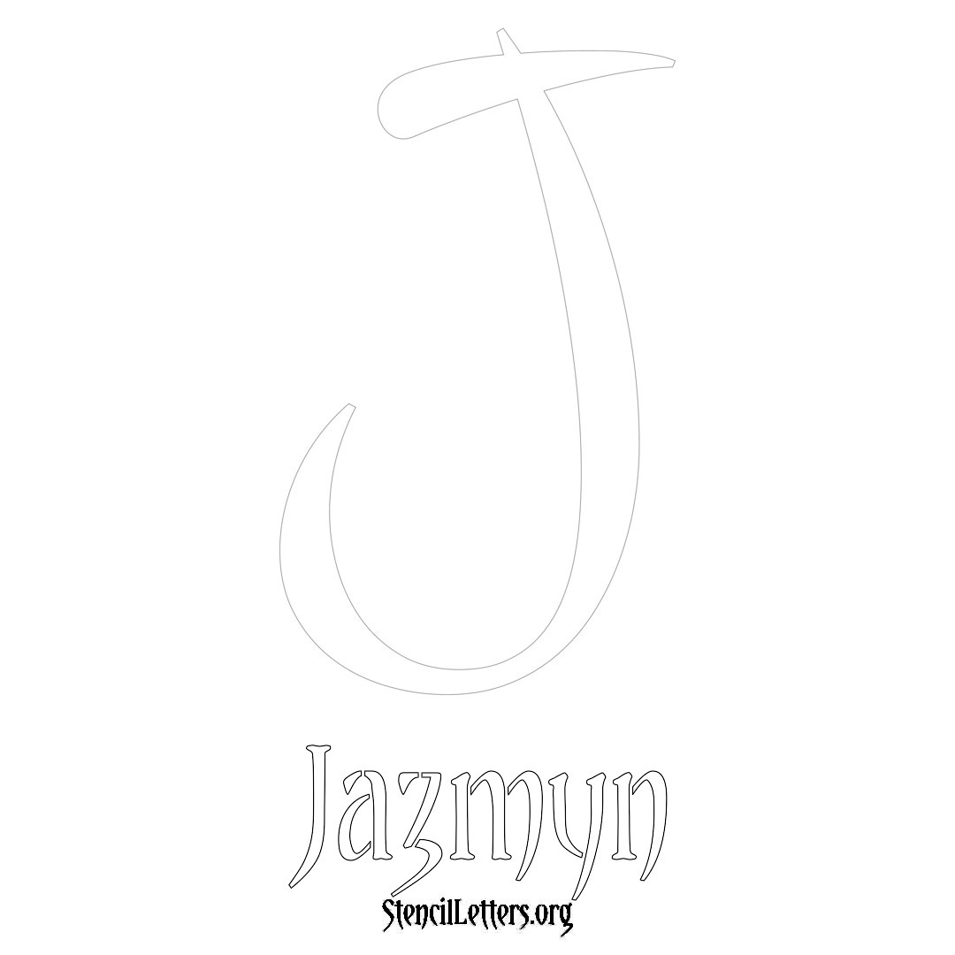 Jazmyn printable name initial stencil in Vintage Brush Lettering