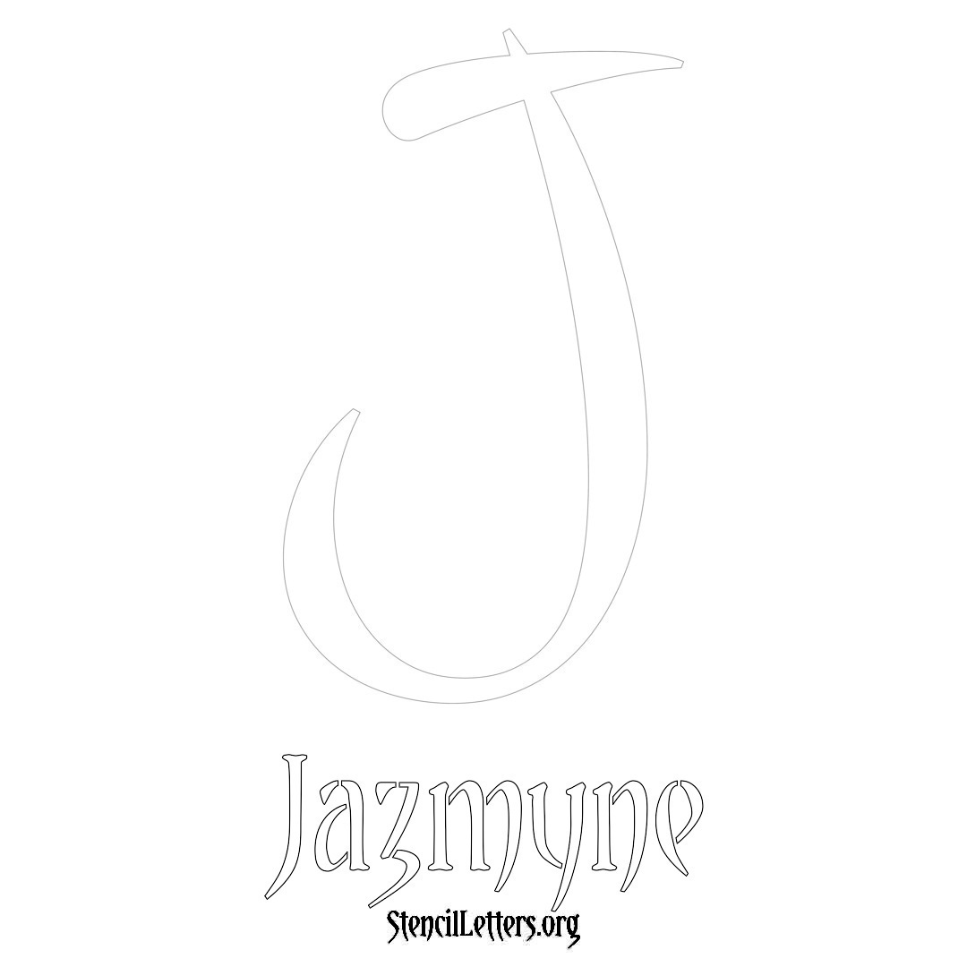 Jazmyne printable name initial stencil in Vintage Brush Lettering