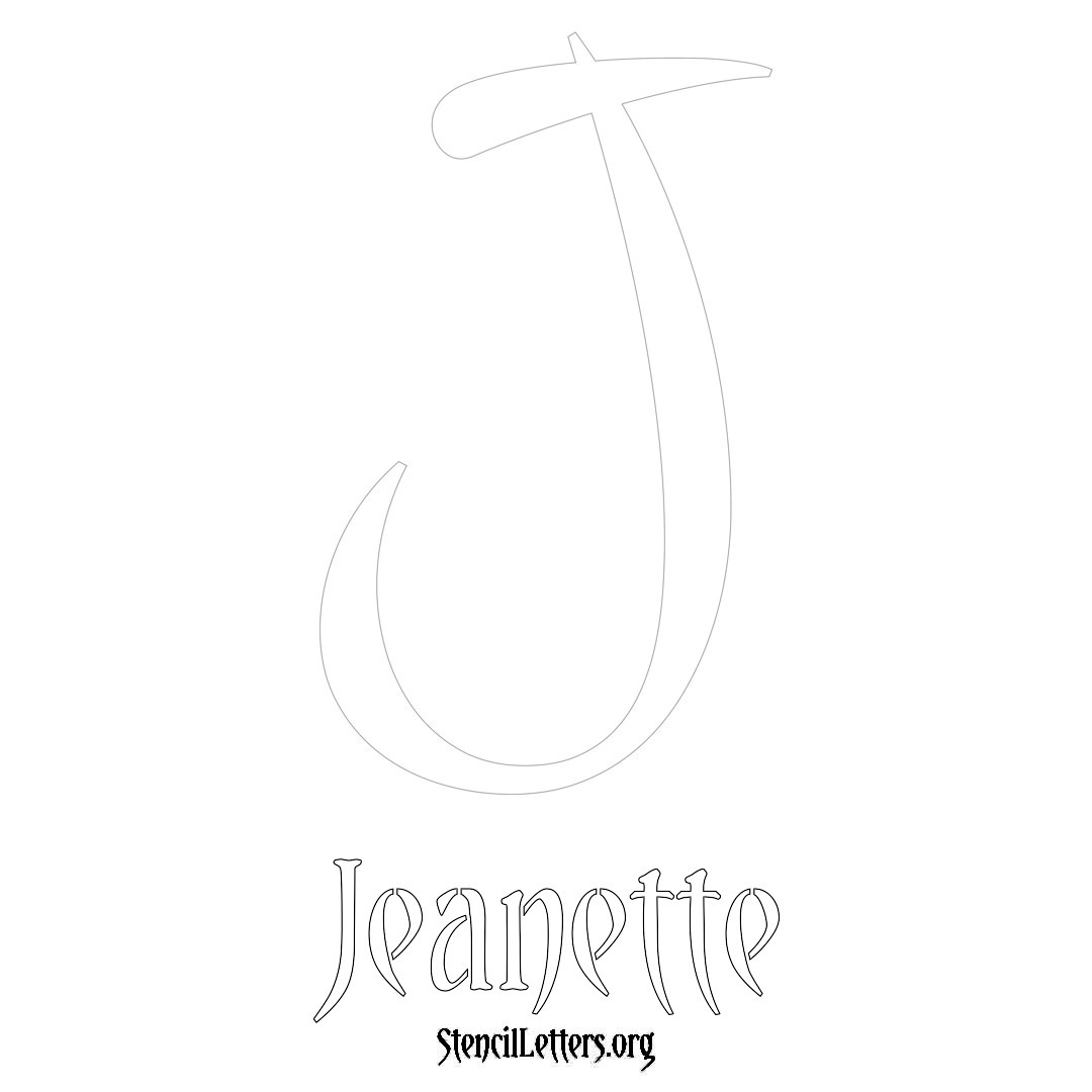 Jeanette printable name initial stencil in Vintage Brush Lettering