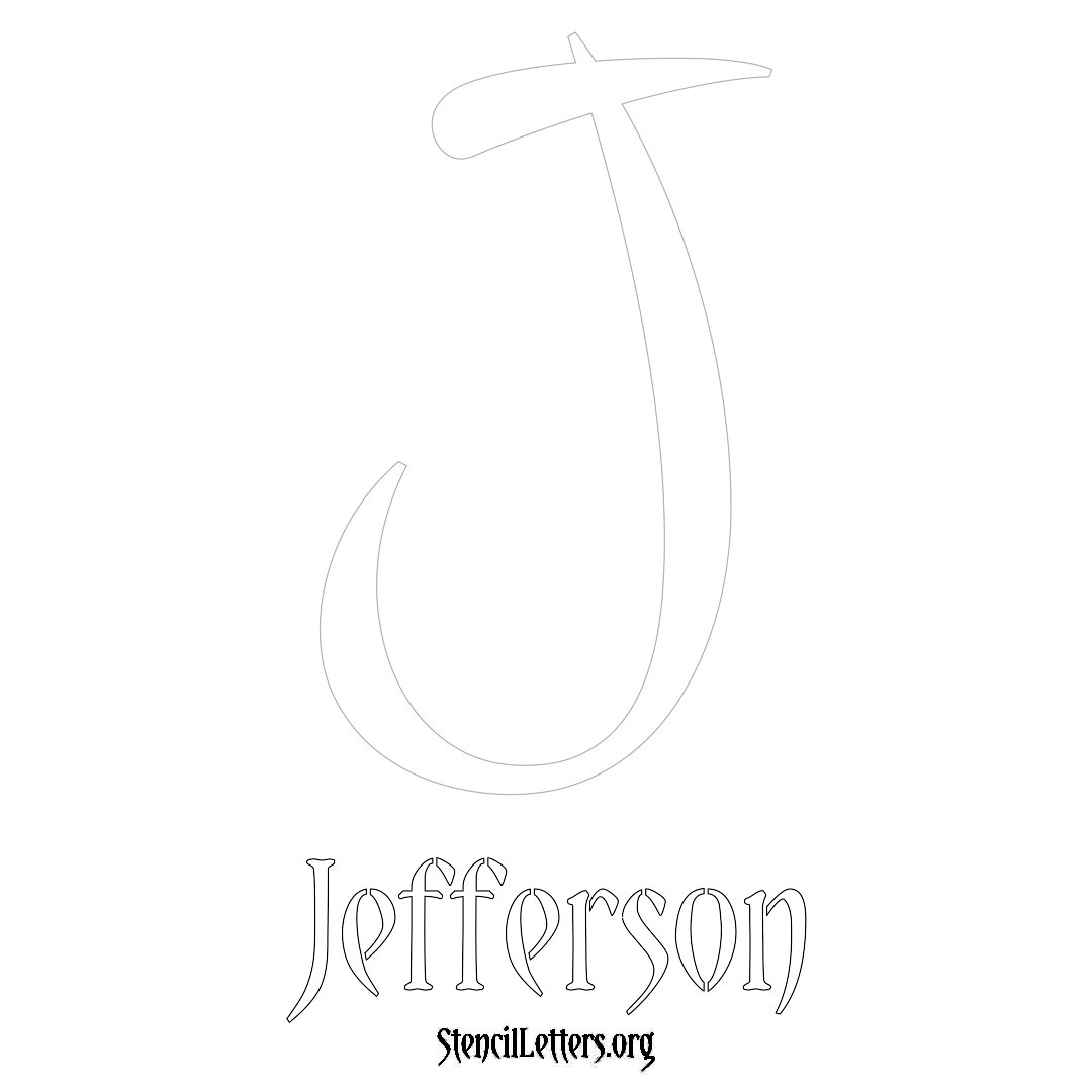 Jefferson printable name initial stencil in Vintage Brush Lettering