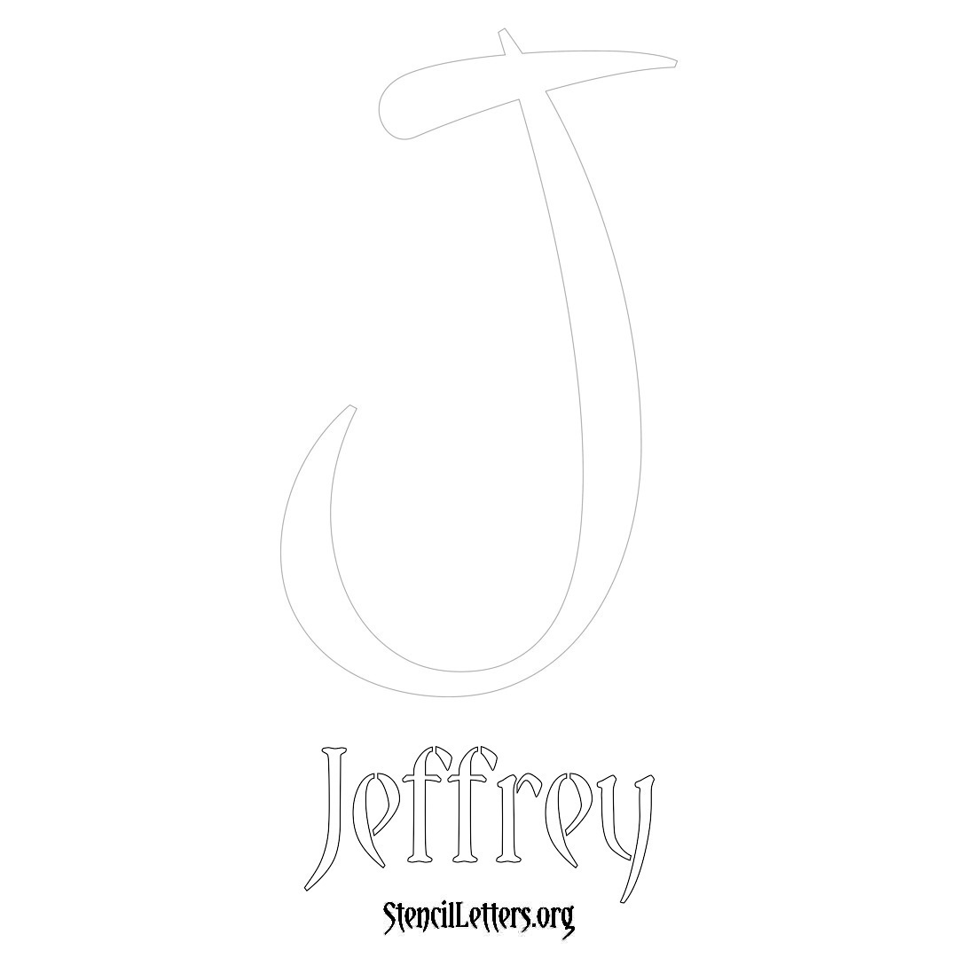 Jeffrey printable name initial stencil in Vintage Brush Lettering