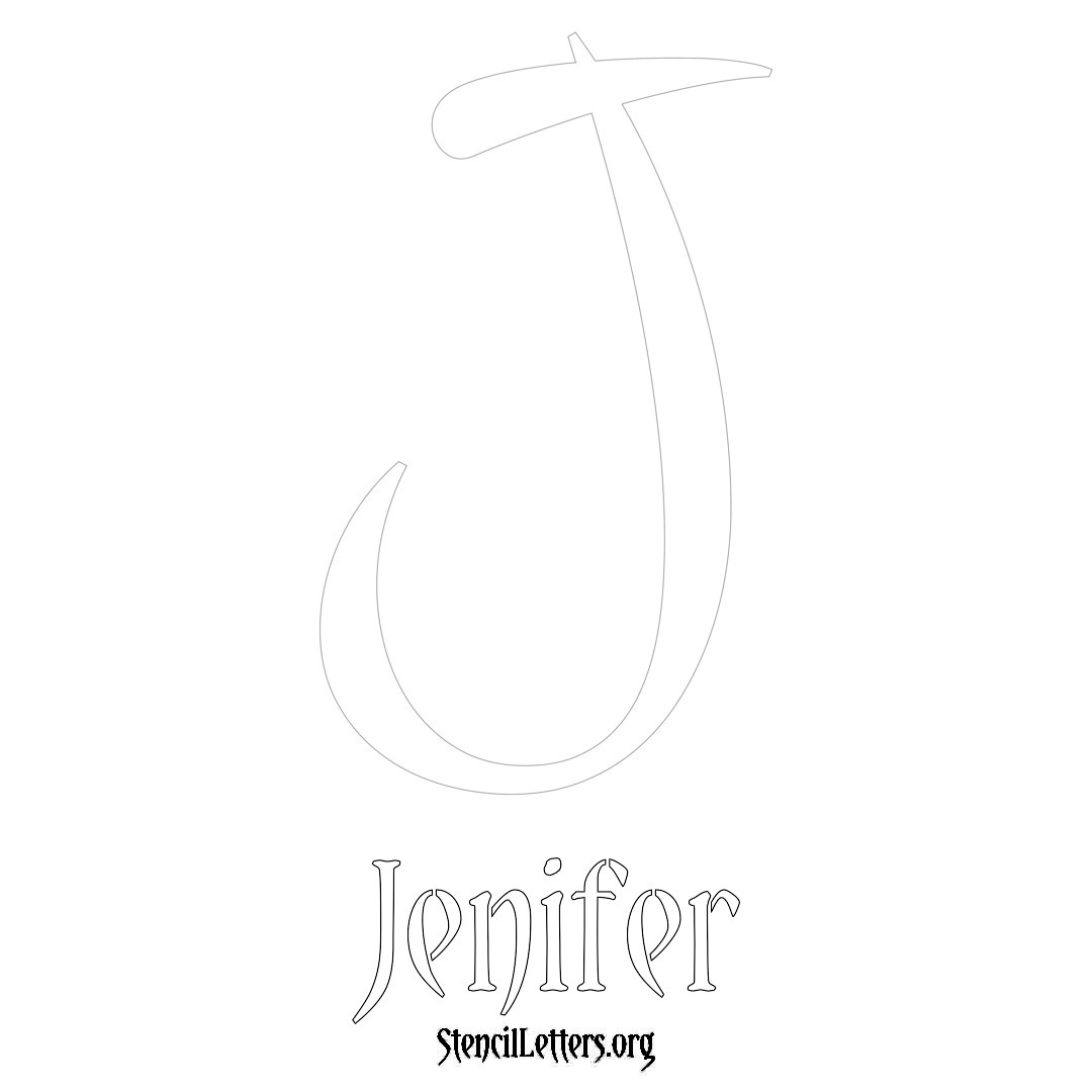 Jenifer printable name initial stencil in Vintage Brush Lettering